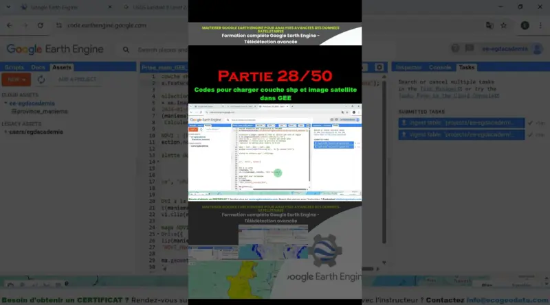 Codes pour charger couche shp et image satellite dans GEE Partie 28/50 Formation Google earth engine